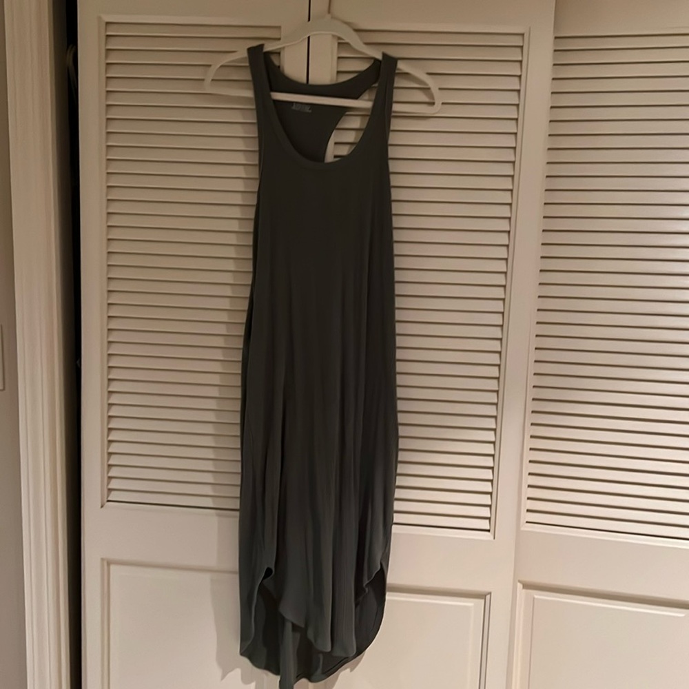 Race back ribbed tank dress with curved hem